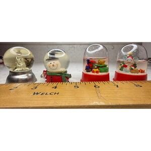 Set of 4 Adorable Christmas‎ Snow Globes - Snowman, Mouse, Train & Lighthouse